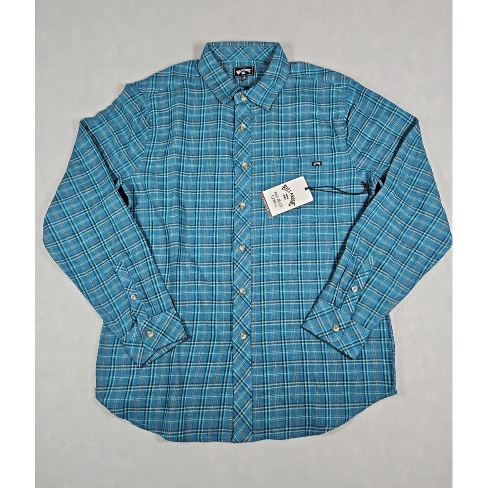 Billabong Mens Teal Plaid Flannel Button Front Shirt Size Small NWT